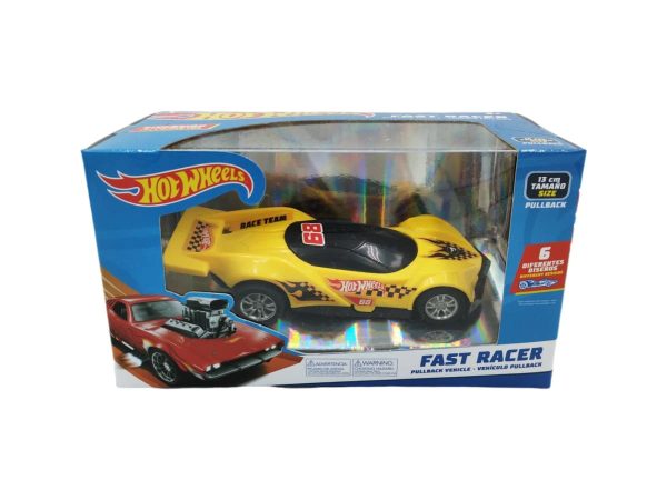 VEHICULOS PULLBACK HOT WHEELS FAST RACER 13CM AMARILLO - Imagen 2
