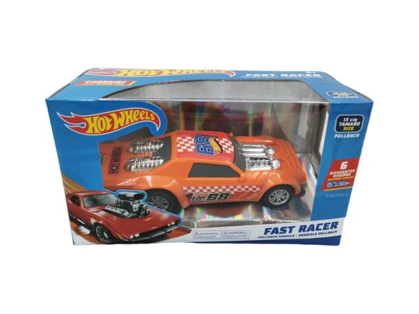 VEHICULOS PULLBACK HOT WHEELS FAST RACER 13CM NARANJO - Imagen 2